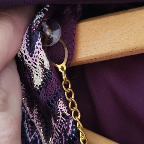 EUC R&M Richards Purple Chevron Dress with Attached Jacket Gold Metallic Thread - Picture 6 of 8
